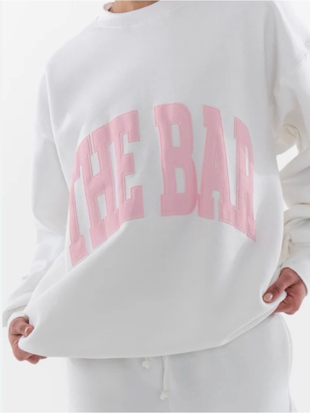 The Bar Varsity White Crewneck Oversized Sweatshirt with Pink Logo - Large - Picture 3 of 15
